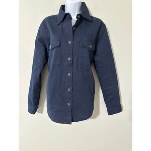 JACHS GIRLFRIEND Navy Flannel Lined CHORE BARN Jacket Sz Large Quilted Insulated